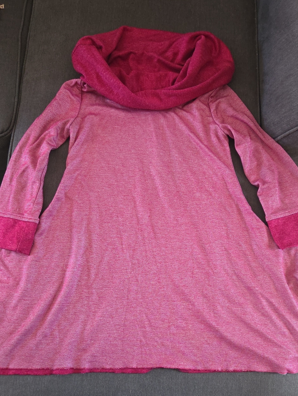 Cozy Two-Tone Red Tunic with Cowl Neck